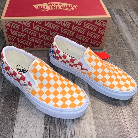 orange red and blue vans